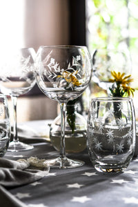 Copa vino Globe transparente, diseño: “Flor y Espigas”