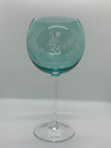 Copa Cristal Verde turquesa. Diseño “Flor y Espigas”
