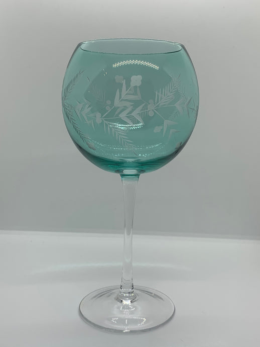 Copa Cristal Verde turquesa. Diseño “Flor y Espigas”