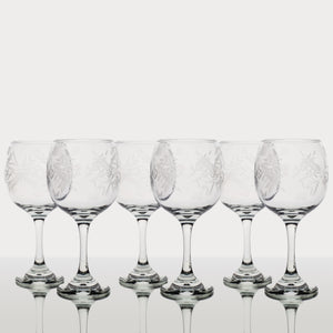 Set 6 Copas Gran Vino Tinto Premium / Tallado: “Flor y Espigas”.