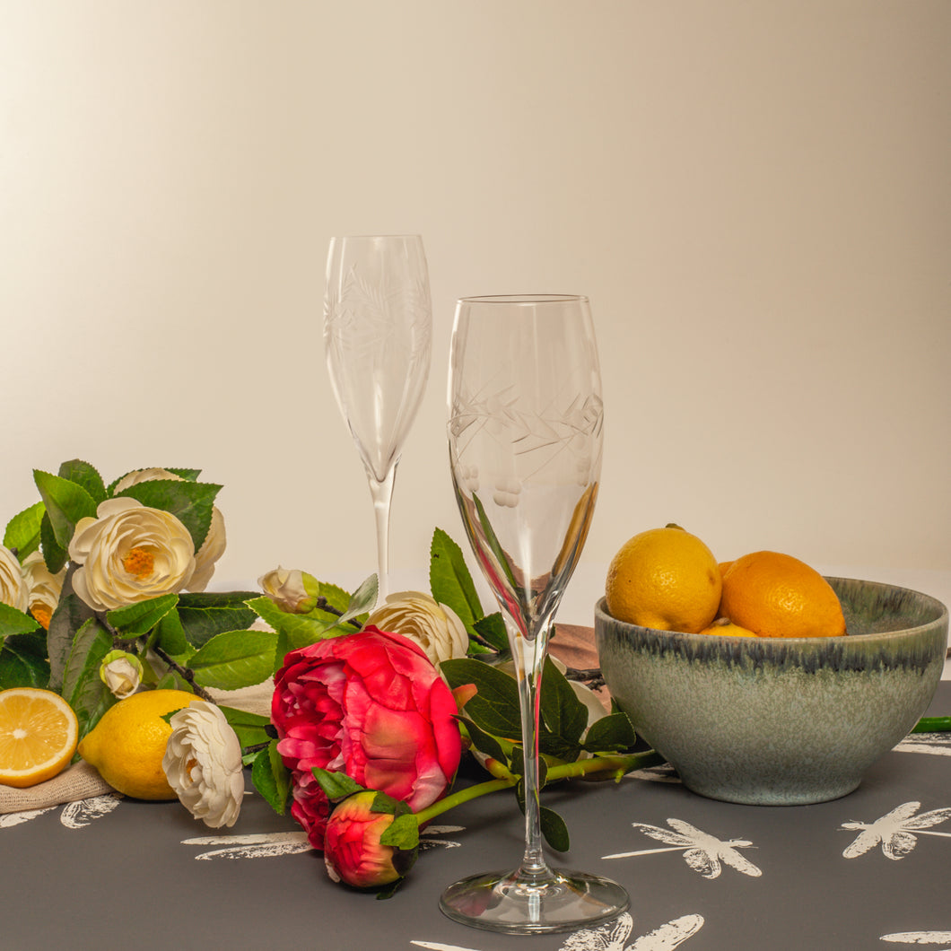 Set 6 Copas Champagne/ Tallado “Flor y Espigas”