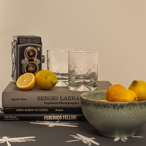 Set 6 Vasos Whisky Tallado: “Flor y Espigas”.