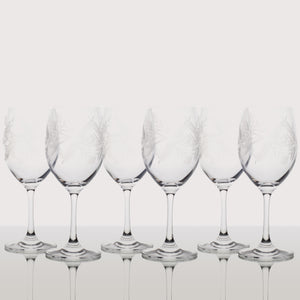 Set 6 Copas de Cristal Italiano Degustación Vino Tinto /Tallado: “Flor y Espigas”.