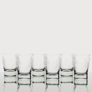 Set 6 Vasos Bajos / Tallado "Flor y Espigas"
