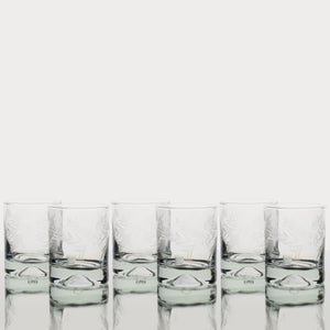 Set 6 Vasos Whisky Tallado: “Flor y Espigas”.
